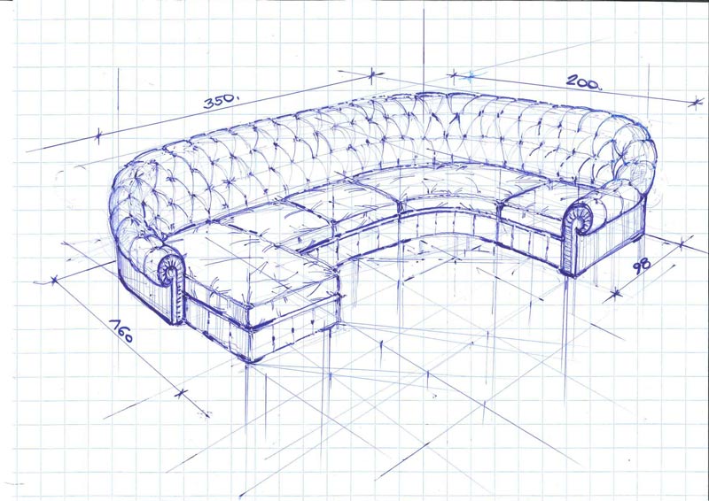 Progetto per divano chesterfield componibile su misura